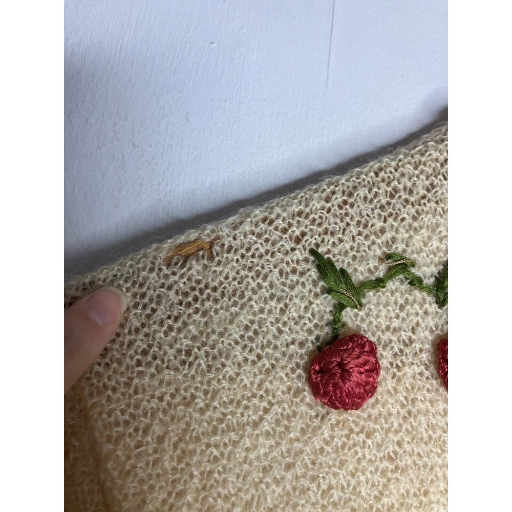 Vintage 50's Women's Small Medium Cardigan Sweater Rockabilly Cherry Cherries - Picture 6 of 13